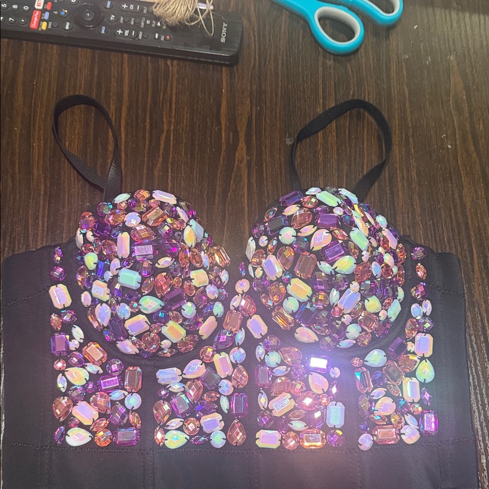 Black Bejeweled Bustier Top